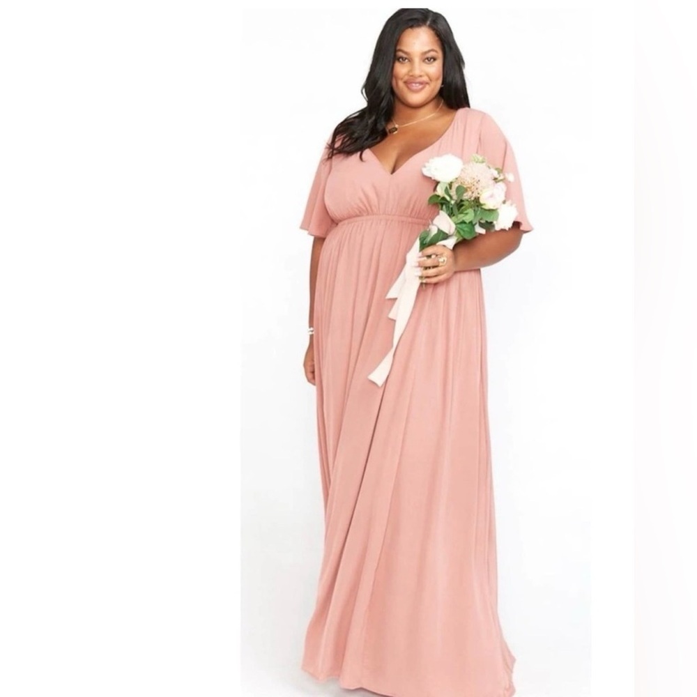 Show Me Your MuMu Dusty Rose V-Neck Flutter Sleeve Maxi Dress-bridesmaid,formal
